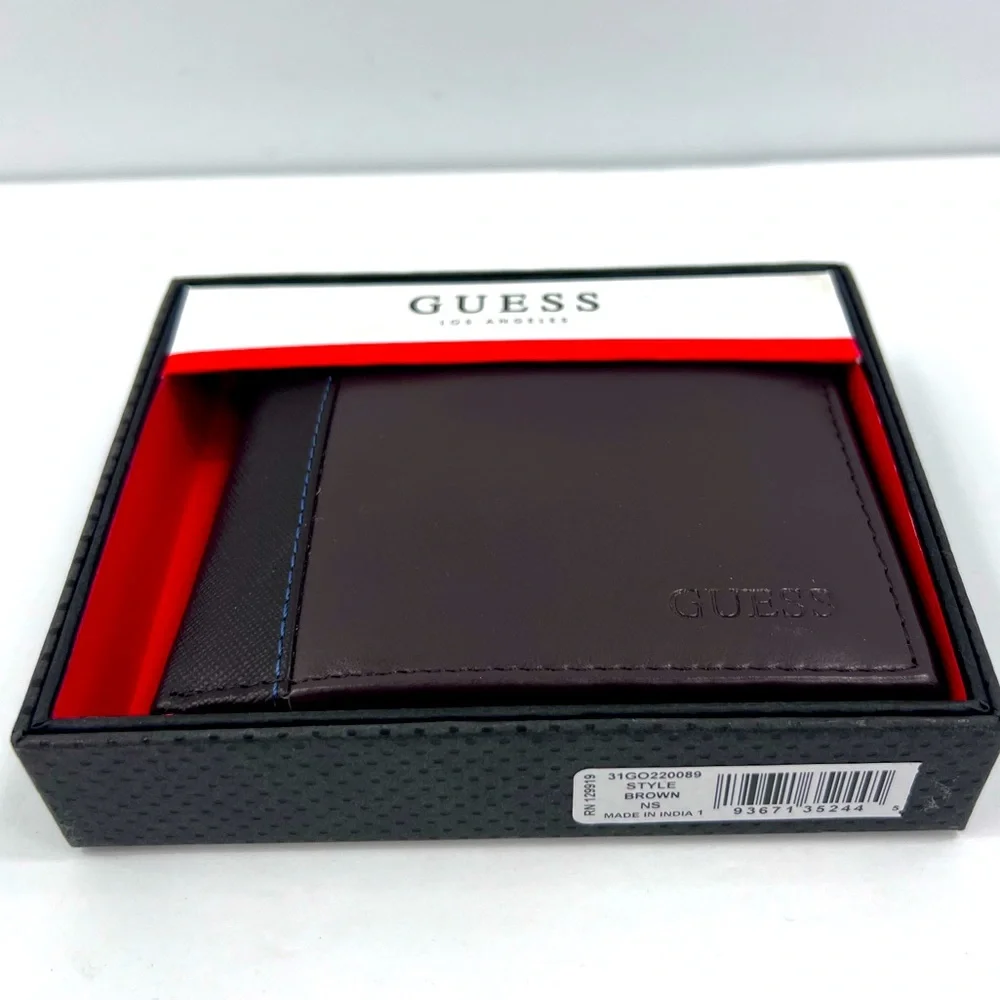 GUESS,MEN’S WALLET, BROWN, TRI FOLD, 9 CREDIT CARD HOLDER,4 HIDDEN COMPARTMENT